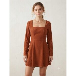 Audrey Parks Francesca's Rust Corduroy Square Neck Mini Dress ZULLY F29I Small